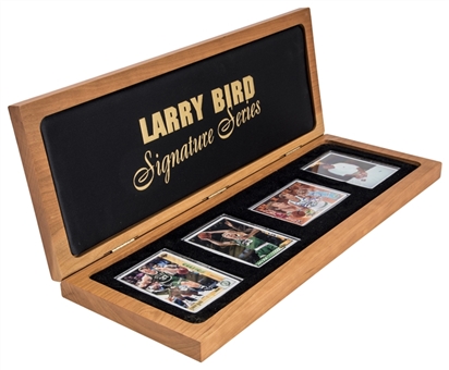 Larry Bird Signature Series Porcelain Basketball Card Set With 4 Cards - 1 Signed (LE 170/200) (UDA)